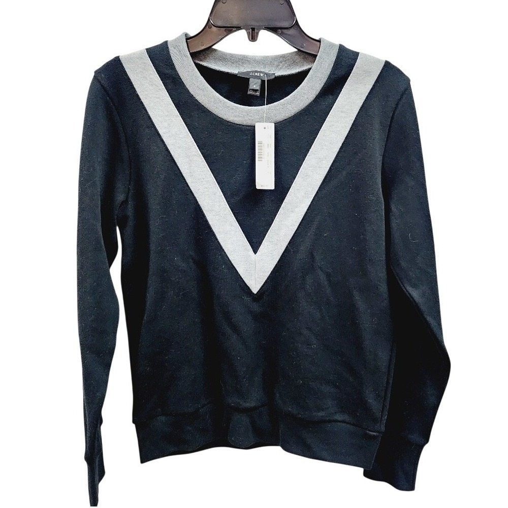 NWT J.Crew Womens Black Grey Chevron‎ V-Pattern Sweatshirt KA0618 Size S